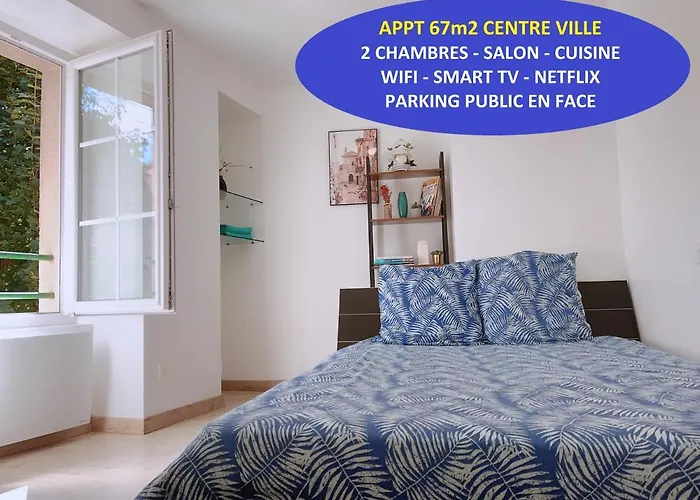 Apt 67M2 Hyper Centre: 2 Chambres, Cuisine Tv Wifi